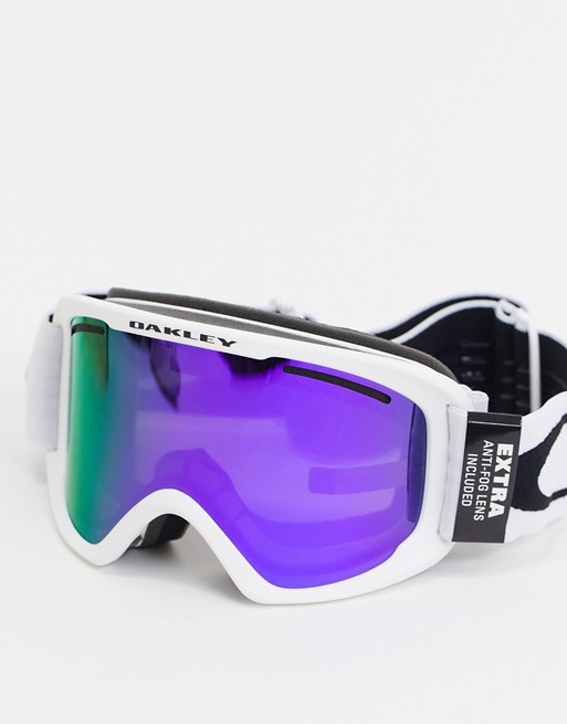 Oakley Frame 2.0 pro XL goggles in white with purple/green lens