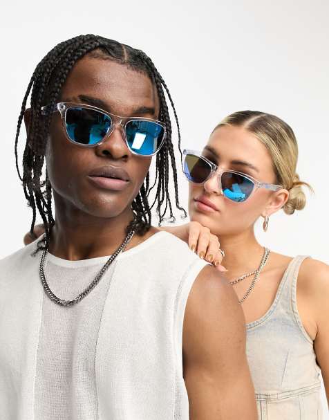 Oakley - Frogskins - Occhiali da sole squadrati trasparenti con lenti riflettenti blu da festival - view 1