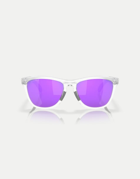 Oakley Frogskins™ range round sunglasses with violet mirrored lens in matte clear - view 1