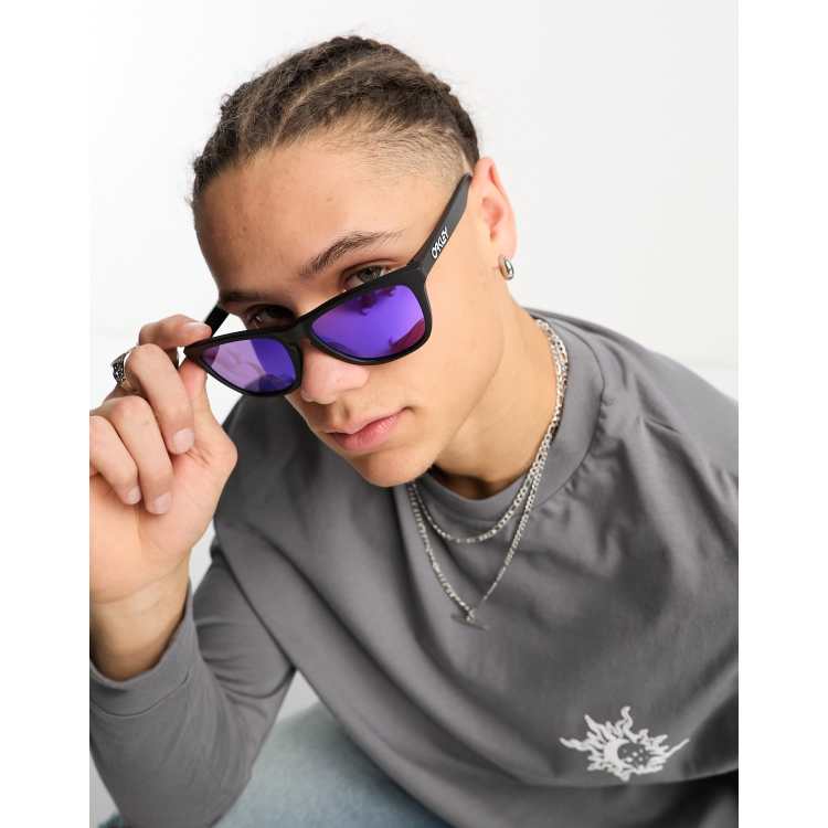 Oakley square festival sunglasses with reflective purple lens in black | ASOS