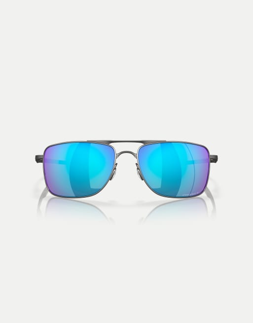 Oakley Gauge 8 rectangle polarised sunglasses with blue mirrored lens in matte gunmetal, 2 of 3