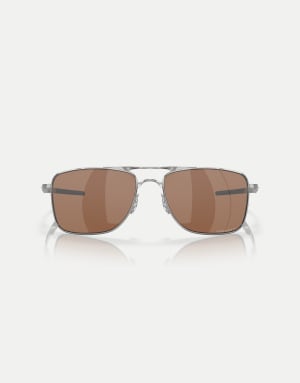 Oakley Gauge 8 rectangle polarised sunglasses with brown mirrored lens in polished chrome