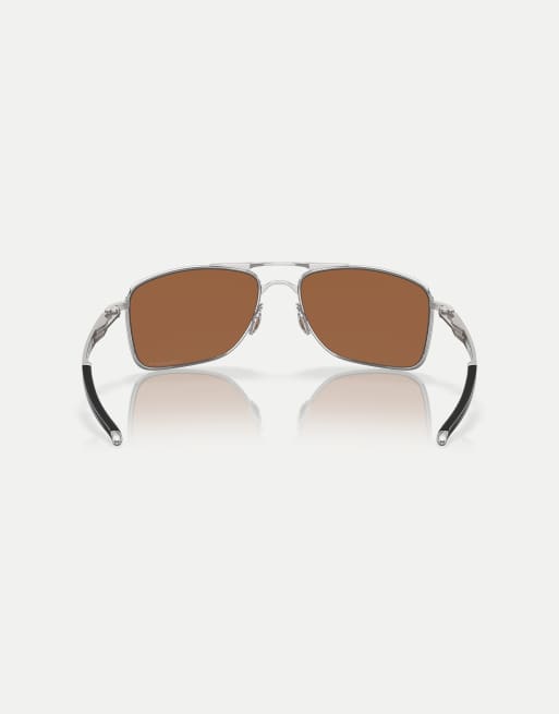 Oakley Gauge 8 rectangle polarised sunglasses with brown mirrored lens in polished chrome, 2 of 4