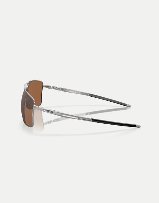 Oakley Gauge 8 rectangle polarised sunglasses with brown mirrored lens in polished chrome, 4 of 4