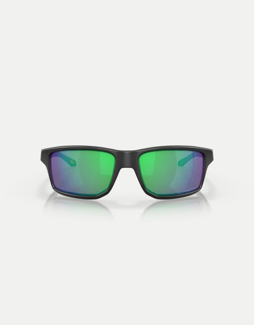 Oakley - Gibston - Occhiali da sole rettangolari nero opaco con lenti a specchio verdi, 2 di 3