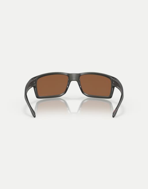 Oakley gibston rectangle polarised sunglasses in grey with brown mirrored lens in matte grey smoke, 2 of 4