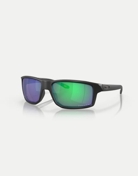 Oakley Gibston rectangle sunglasses with green mirrored lens in matte black - view 1