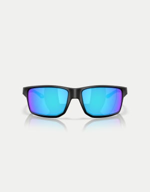 Oakley Gibston xl rectangle sunglasses with blue mirrored lens in matte black