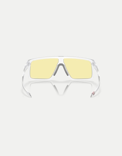 Oakley - Helux Gaming Collection - Occhiali da sole rettangolari bianco trasparente opaco con lenti a specchio gialle, 2 di 4