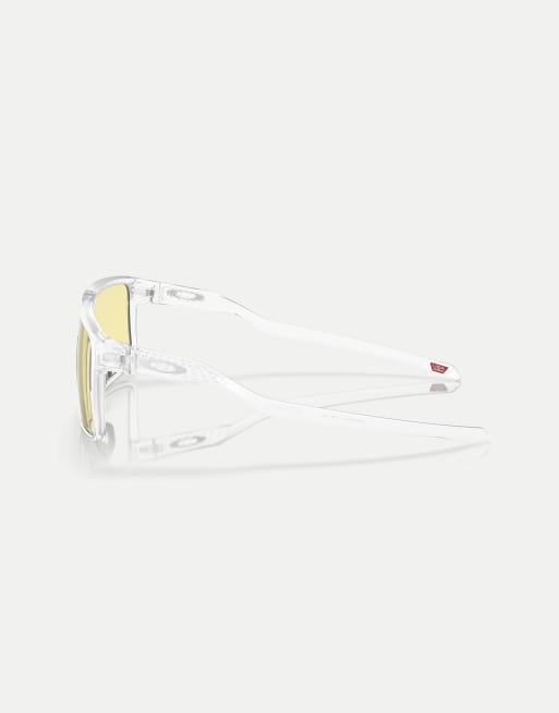 Oakley - Helux Gaming Collection - Occhiali da sole rettangolari bianco trasparente opaco con lenti a specchio gialle, 4 di 4