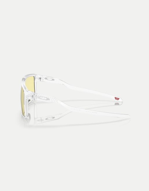 Oakley helux gaming collection rectangle sunglasses in white with yellow mirrored lens in matte clear, 2 of 4