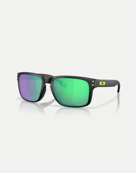 Oakley Holbrook™ court collection square sunglasses with green mirrored lens in matte black - view 1