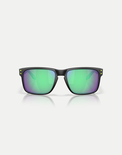 Oakley Holbrook™ court collection square sunglasses with green mirrored lens in matte black, 2 of 3