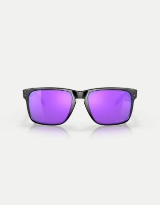 Oakley – Holbrook™ – Große, eckige Sonnenbrille in Mattschwarz mit lila verspiegelten Gläsern - view 1