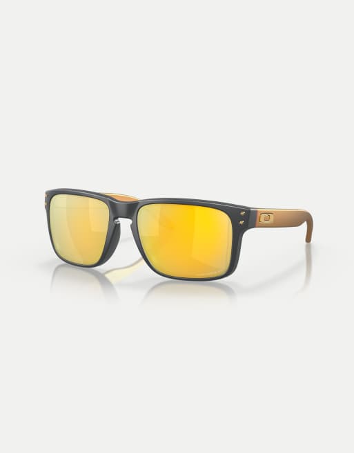 Oakley - Holbrook™ - Occhiali da sole squadrati nero opaco con lenti a specchio color oro polarizzate