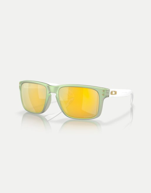 Oakley holbrook re discover collection square polarised sunglasses in blue with gold mirrored lens in dark jade opaline ASOS