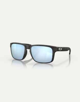 Oakley Holbrook™ square polarised sunglasses with blue mirrored lens in matte black camo - view 1