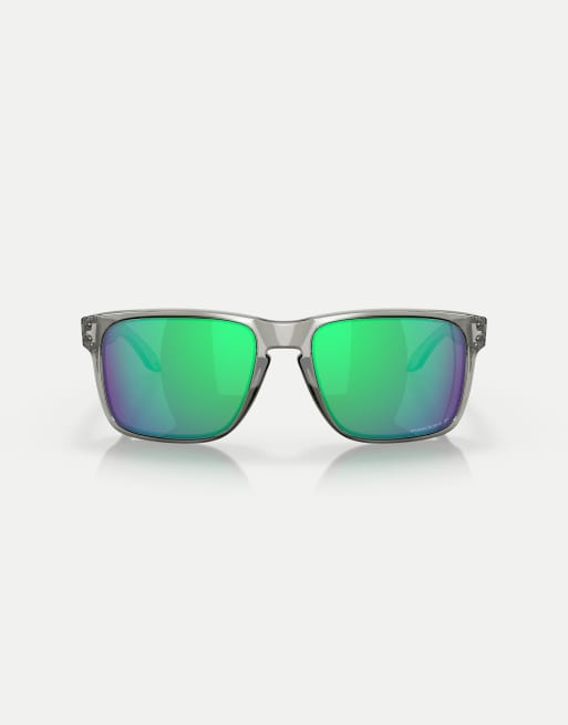 Oakley Holbrook™ xl square polarised sunglasses with green mirrored lens in grey ink, 2 of 3