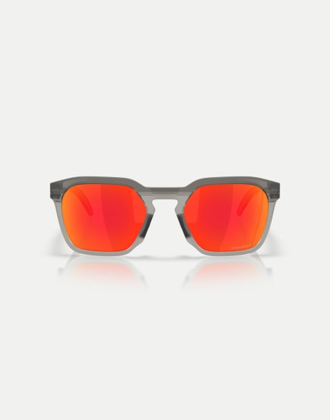 Oakley – Hstn – Eckige Sonnenbrille in mattem Rauchgrau mit orange verspiegelten Gläsern - view 1