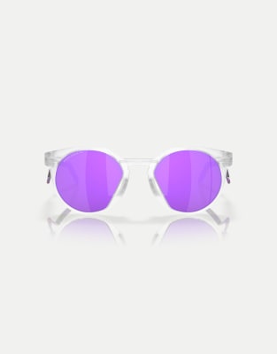 Oakley - Hstn - Runde, matt transparente Metall-Sonnenbrille mit lila verspiegelten Gläsern