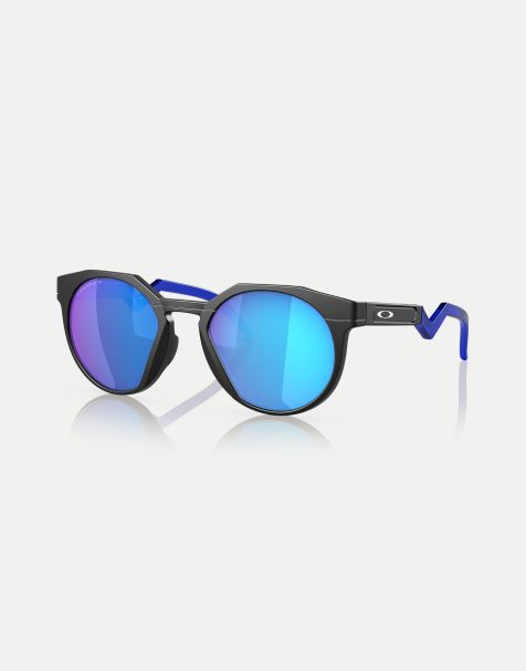 Oakley – Hstn – Runde polarisierte Sonnenbrille in Mattschwarz mit blau verspiegelten Gläsern - view 1