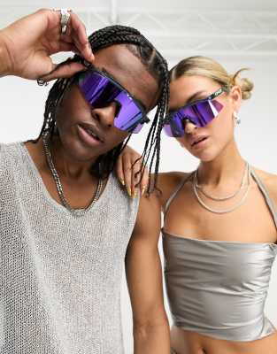 Oakley Hydra visor festival sunglasses with reflective purple lens in black - ASOS Price Checker