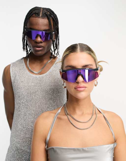 Oakley Hydra visor festival sunglasses with reflective purple lens in black ASOS