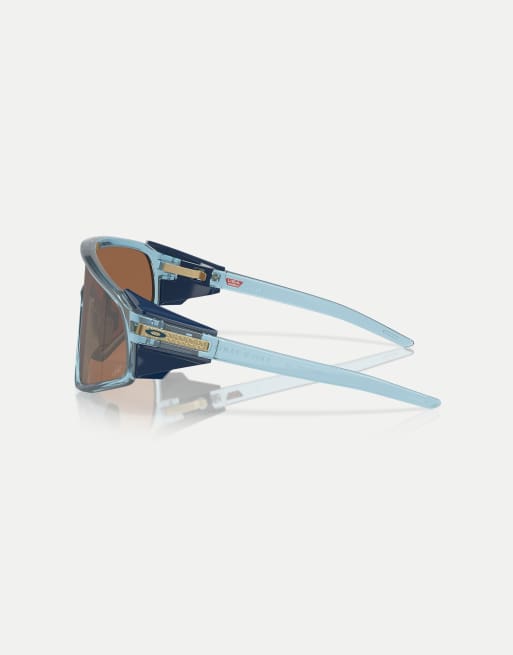 Oakley Kylian mbappé signature series latch™ panel shield sunglasses with brown mirrored lens in transparent stonewash, 2 of 3