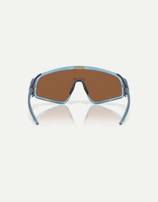 Oakley Kylian mbappé signature series latch™ panel shield sunglasses with brown mirrored lens in transparent stonewash, 3 of 3