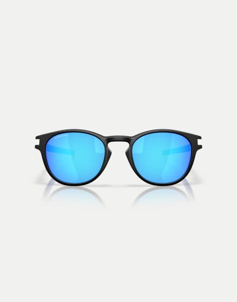 Oakley Latch™ fathom collection round sunglasses with blue mirrored lens in matte black - view 1