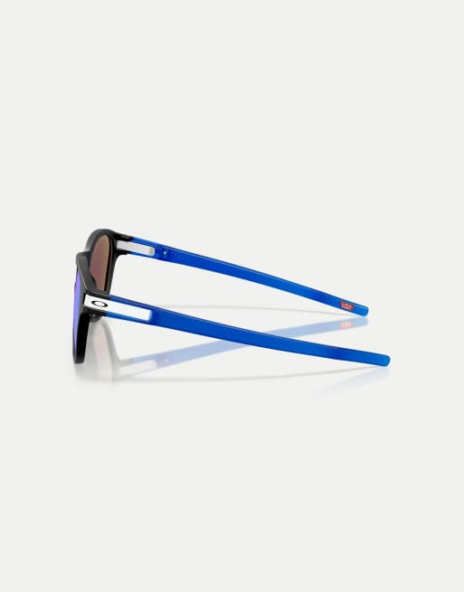 Oakley – Latch™ Fathom Collection – Runde Sonnenbrille in Mattschwarz mit blau verspiegelten Gläsern, 4 von 4