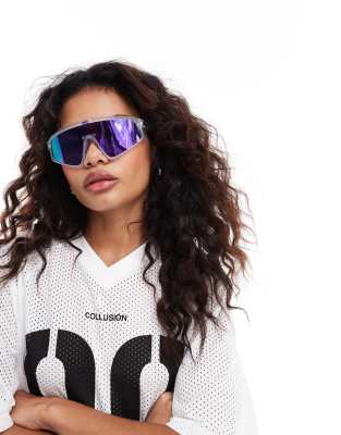 Oakley Oakley latch panel visor sunglasses in white with purple lens