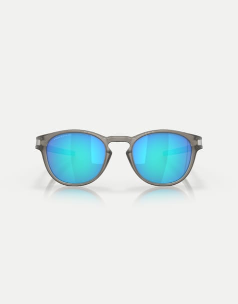 Oakley Latch™ round polarised sunglasses with blue mirrored lens in matte grey ink - view 1