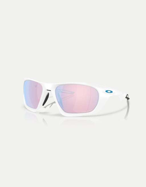 Oakley - Lateralis - Lunettes de soleil rectangulaires avec verres miroir bleus - Blanc mat, 3 de 4