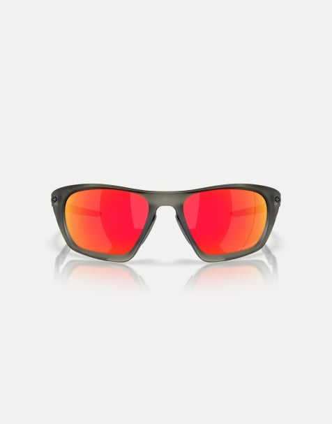Oakley – Lateralis – Rechteckige Sonnenbrille in mattem Tintenolivgrün mit verspiegelten orangen Gläsern - view 1