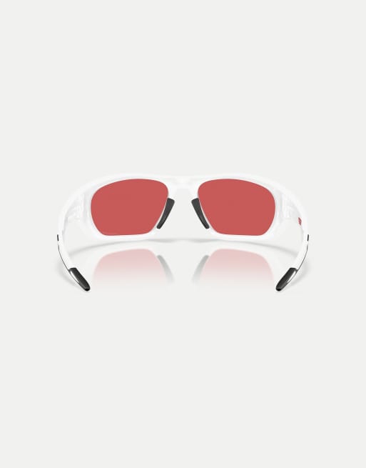 Oakley – Lateralis – Rechteckige Sonnenbrille in Mattweiß mit blau verspiegelten Gläsern, 2 von 4