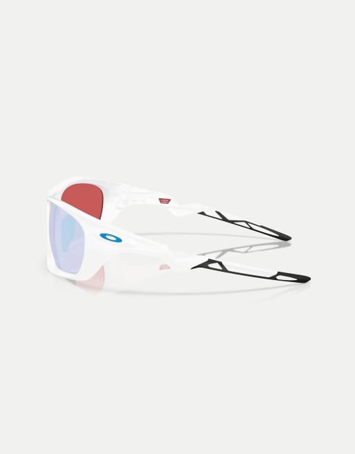 Oakley – Lateralis – Rechteckige Sonnenbrille in Mattweiß mit blau verspiegelten Gläsern, 4 von 4