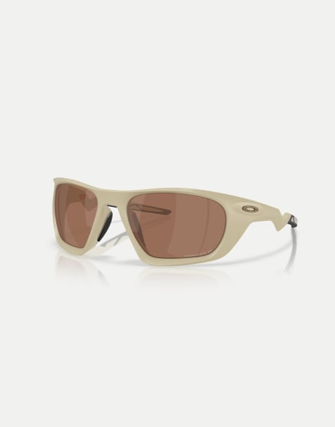 Oakley Lateralis rectangle polarised sunglasses with brown mirrored lens in matte sand - view 1