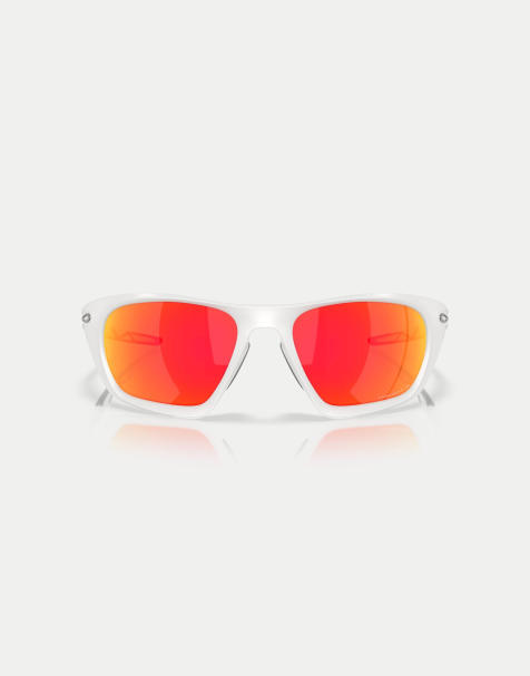 Oakley Lateralis seek collection rectangle polarised sunglasses with orange mirrored lens in matte vapor - view 1