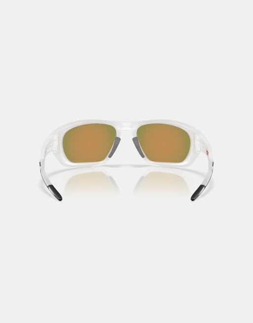 Oakley Lateralis seek collection rectangle polarised sunglasses with orange mirrored lens in matte vapor, 2 of 4