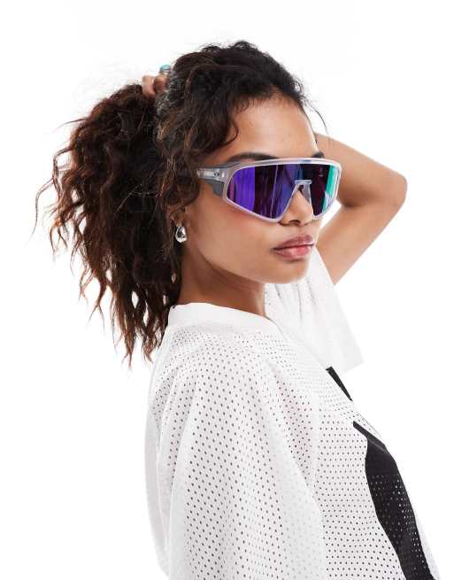 Oakley - Occhiali da sole a mascherina bianchi con lenti viola , 3 di 4