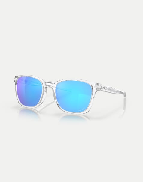 Oakley – Ojector – Rechteckige Sonnenbrille in poliert Transparent mit blau verspiegelten Gläsern - view 1