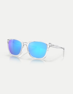 Oakley Ojector rectangle sunglasses with blue mirrored lens in polished clear
