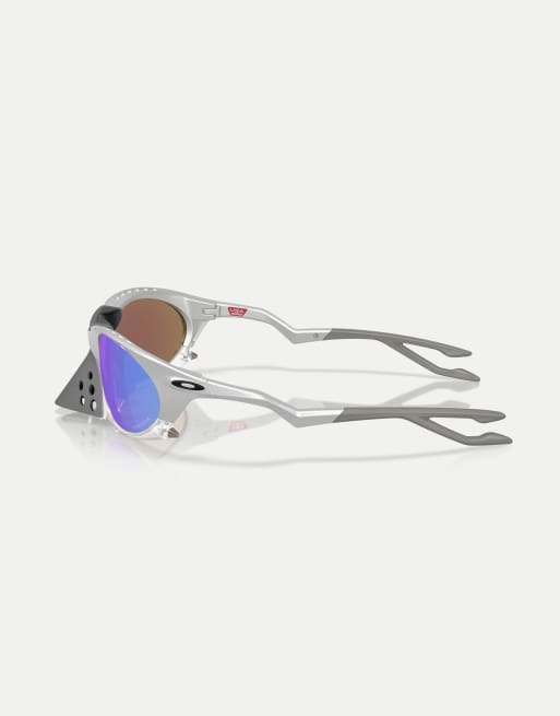 Oakley Plantaris oval sunglasses with blue mirrored lens in x