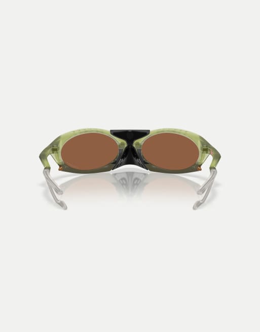 Oakley Plantaris oval sunglasses with brown mirrored lens in matte transparent fern, 2 of 4