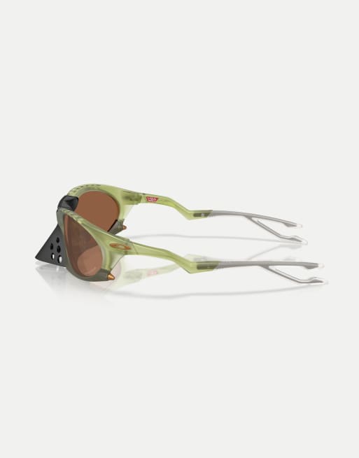 Oakley Plantaris oval sunglasses with brown mirrored lens in matte transparent fern, 4 of 4