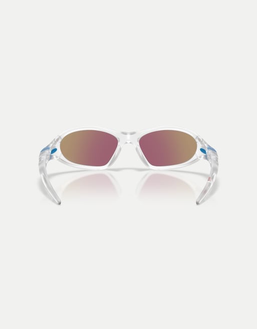 Oakley Portal Jacket occhiali da sole ovali con lenti specchiate blu in trasparente opaco, 2 di 4