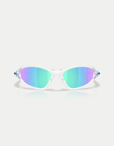 Oakley Portal jacket® oval sunglasses with blue mirrored lens in matte clear - view 1