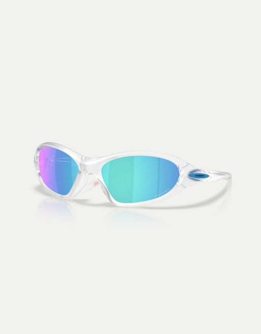 Oakley Portal jacket® oval sunglasses with blue mirrored lens in matte clear, 3 of 4