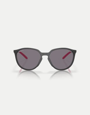 Oakley Sielo round polarised sunglasses with grey lens in matte black ink